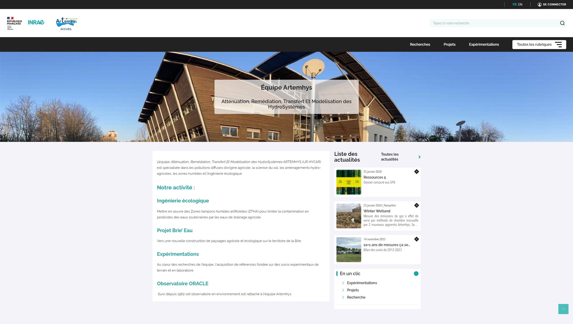 Projet ARTEMHYS IRSTEA INRAE